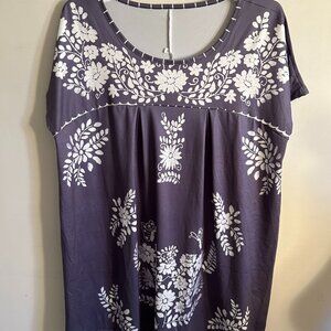 Women's XXL Slate Blue and White Floral Mini Dress